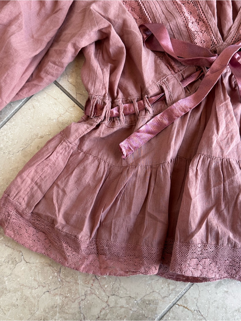Free People Mauve Lace-Trim Puff Sleeve Blouse - Picture 3 of 4